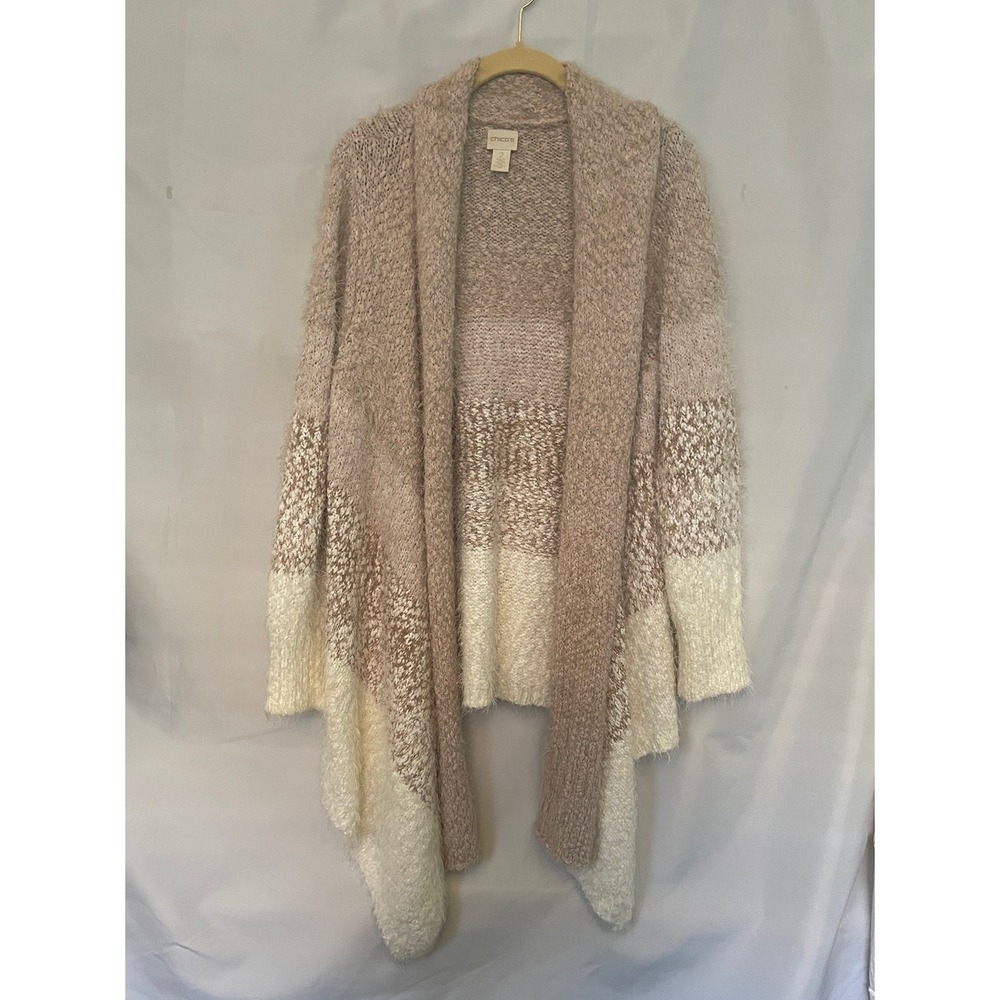 Chico's Neutral Ombre Fuzzy Roll neck SOFT Open Front Sweater Cardigan Cream